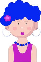 Girl with curly hair. girl with a flower. Cartoon character.Vector illustration.