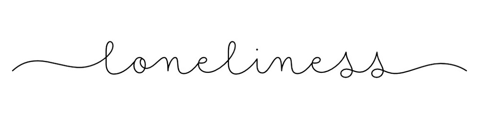 LONELINESS black vector monoline calligraphy banner with swashes