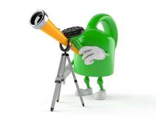 Watering can character looking through a telescope