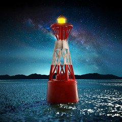 Sea buoy in the night. 3D illustration