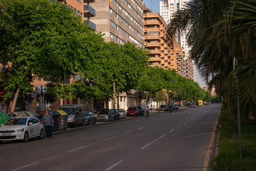 Fototapeta na wymiar Morning street during the quarantine in the sity