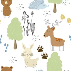 Wallpaper murals Little deer Vector forest pattern.
