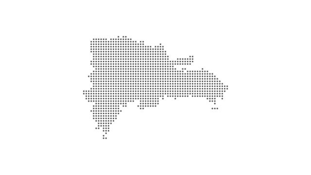 Dynamic motion animation of a pixel map of Dominican Republic map. The appearance of Dominican Republic map is animated in scale and opacity. 4K UHD clip video animation. Map with light medical