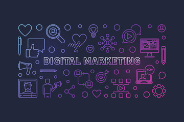 Vector Digital Marketing concept outline colorful horizontal banner or illustration