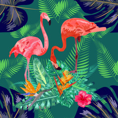 seamless pattern of trendy bird pink flamingos. art design wallpaper