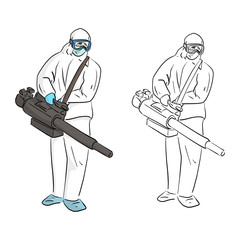 officers wearing ppe suit and face mask and face shield spraying the disinfectant for stop Covid-19 outbreak