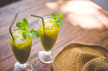 Green smoothie for health lifestyle and energy. Purifying, vitamin and longevity drink.