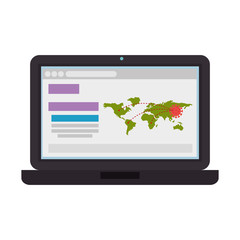 earth maps with covid19 particles in laptop vector illustration design