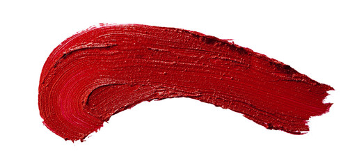 Glossy red lipstick stain swatch isolated on white background - obrazy, fototapety, plakaty