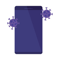 smartphone with covid19 particles telemedicine vector illustration design