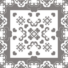 Fototapeta premium Seamless pattern. Fancy frame with hearts. White and grey . Vector