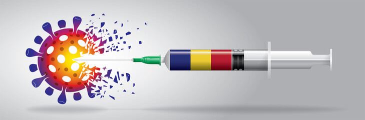 Vector illustration with 3D corona vaccine, country flag concept.