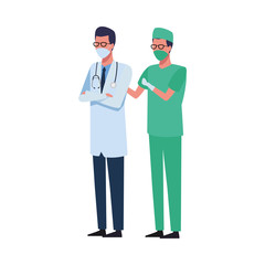 surgeon and doctor using face mask for covid 19