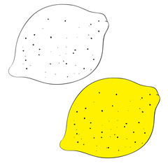 set of lemon drawn in black lines and painted, isolated object on a white background, vector illustration,