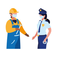 professional couple wearing face mask