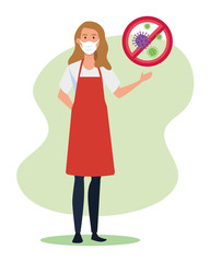 supermarket female worker using face mask for covid19 vector illustration design