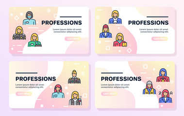 Vector color linear icon of different female occupation banner set
