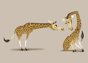 Obraz premium Giraffes in love. Flirting. Digital illustration, cartoon. Character designe
