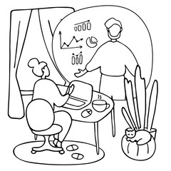 Student is studying online. Woman is working remotely from home. Pupil distance education. Girl in home office work place.