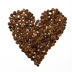 Heart drawn with coffee beans