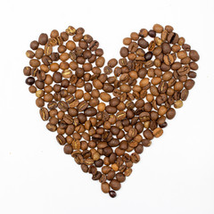 Heart drawn with coffee beans