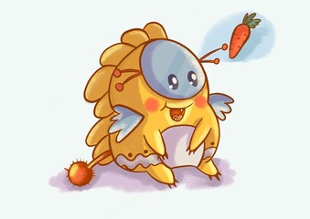 The little monster dreams of a carrot.