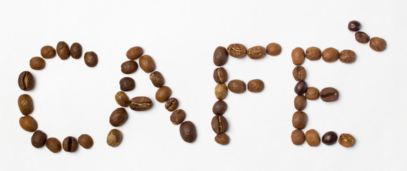 Coffee written with coffee beans
