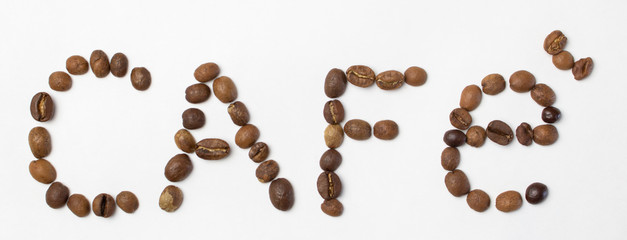 Coffee written with coffee beans