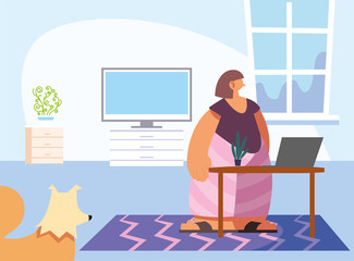 woman and pet in home