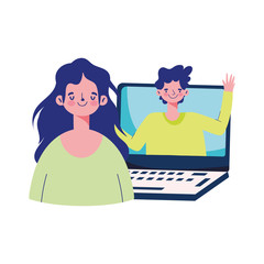 education online, student girl and boy in laptop digital connection