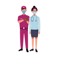 couple workers using face masks for covid19