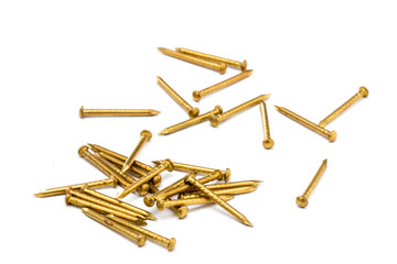 close up brass nails macro shot