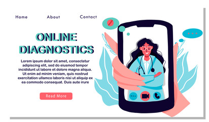 Online doctor women healthcare concept icon set. Doctor videocalling on a smartphone. Online medical services, medical consultation. Vector illustration for websites landing page templates