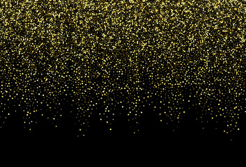 Gold glitter texture on a black background. Holiday background. Golden explosion of confetti. Golden grainy abstract texture on a black background. Design element. Vector illustration