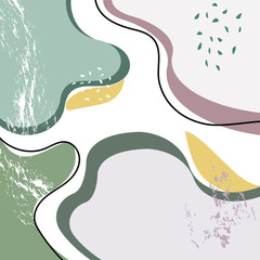 Abstract background of flowing oval shapes, lines and dots, fashionable lavender color palette, various shapes, stripes. for printing on a card, postcard, invitation, flyer. Modern trendy illustration