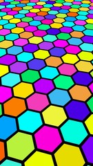 Honeycomb multi-colored. Perspective view on polygon look like honeycomb. Isometric geometry. 3D illustration