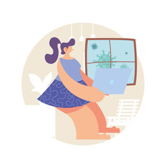 woman at home for prevention of coronavirus.