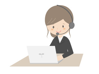 Business woman wearing a headset to work