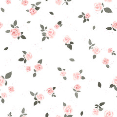 Cute hand drawn roses seamless pattern, romantic background, great for textiles, banners, wallpapers, wrapping - vector design