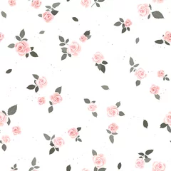 Papier Peint Lavable Blanc Modèle sans couture de roses dessinés à la main mignon, fond romantique, idéal pour les textiles, bannières, papiers peints, emballage - conception vectorielle