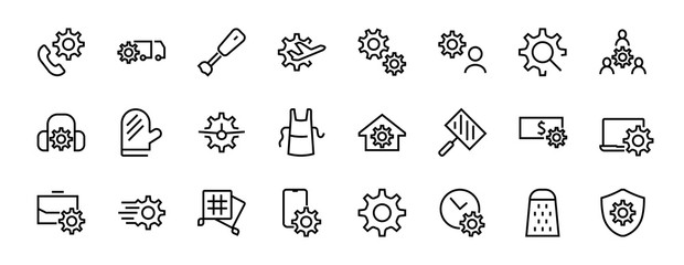  A simple set of settings and options related to Vector Line Icons. Contains icons such as set time, business, phone, and more. Editable Stroke.. 480x480