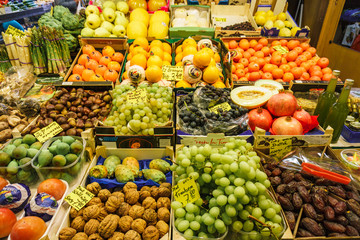 Fruit market. Lots of different fresh fruits.