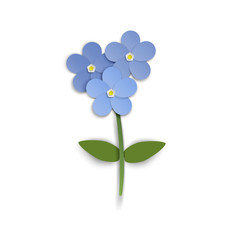 Forget-me blue flower isolated. Vector illustration in paper cut