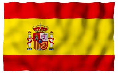 The flag of Spain. Official state symbol of the Kingdom of Spain. Concept: web, sports pages, language courses, travelling, design elements. 3d illustration