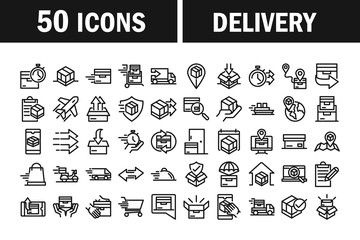 delivery cargo service logistic shipping commerce icons set line style