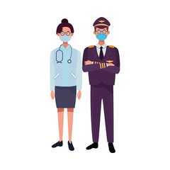 couple workers using face masks for covid19