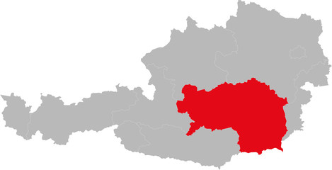 Styria province highlighted on Austria map. Light gray background.