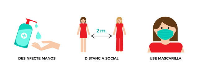 Coronavirus precaution tips. Protect yourseff and others from COVID-19 icon vector illustration. Spanish language