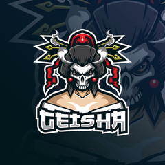 geisha mascot logo design vector with modern illustration concept style for badge, emblem and tshirt printing. skull geisha illustration for sport and esport team.