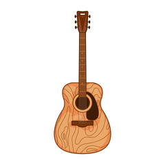 Naklejka premium acoustic guitar musical instrument with six strings made from wood. playing riffs and chords. isolated vector illustartion on white backgrond 